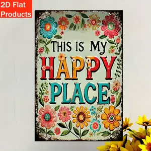 Decorative Plaque & Ornament, 1pc Vintage Floral "This is My Happy Place" Wooden Sign, for Indoor/Outdoor Rustic Garden Décor Unique Gift Idea, Wall Art |   Retro Yard Marker | Deco Wallsign Outdoorside Posts Country Accents Timber