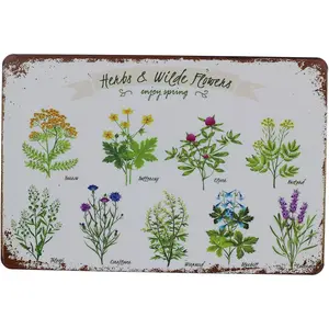Wildflowers Herbs Florals Botanical, Metal Tin Sign, Vintage Art Poster Plaque Living Room Bedroom Home Wall Decor fashion 2025 Winter Landscape Canvas