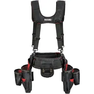 Heavy Duty Tool Belt with Suspenders, 19-Pocket Tool Belt Rig, 1680D Work Belt with Padded  &  Support, Hammer Holder, Tape Measure Clip & Phone Pouch (HT0400)