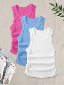 Women's Casual Everyday Breathable Sleeveless Vest Tops Set, Comfortable Elastic Side Straps, Fitted All Season Underwear, Pack of 3, Fabric
