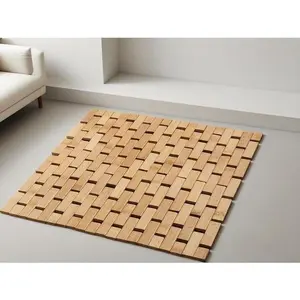 Foldable Wood Bath Mat for Spa - Large 34 x 18 Inches, Natural Bamboo Floor Mat for Bathroom Sauna Tub Door Area, Non-Slip Underlay for Rugs, Eco-Friendly Home Decor Accessories