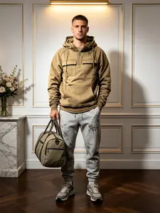Men's casual clothing featuring a quarter-zip design, loosefit, and machine-washable sports hoodie with multiplepockets, suitable for casual sports and outdoor fitnessactivities, in long-sleeved style for men. SweatshirtsMenswear Pullover