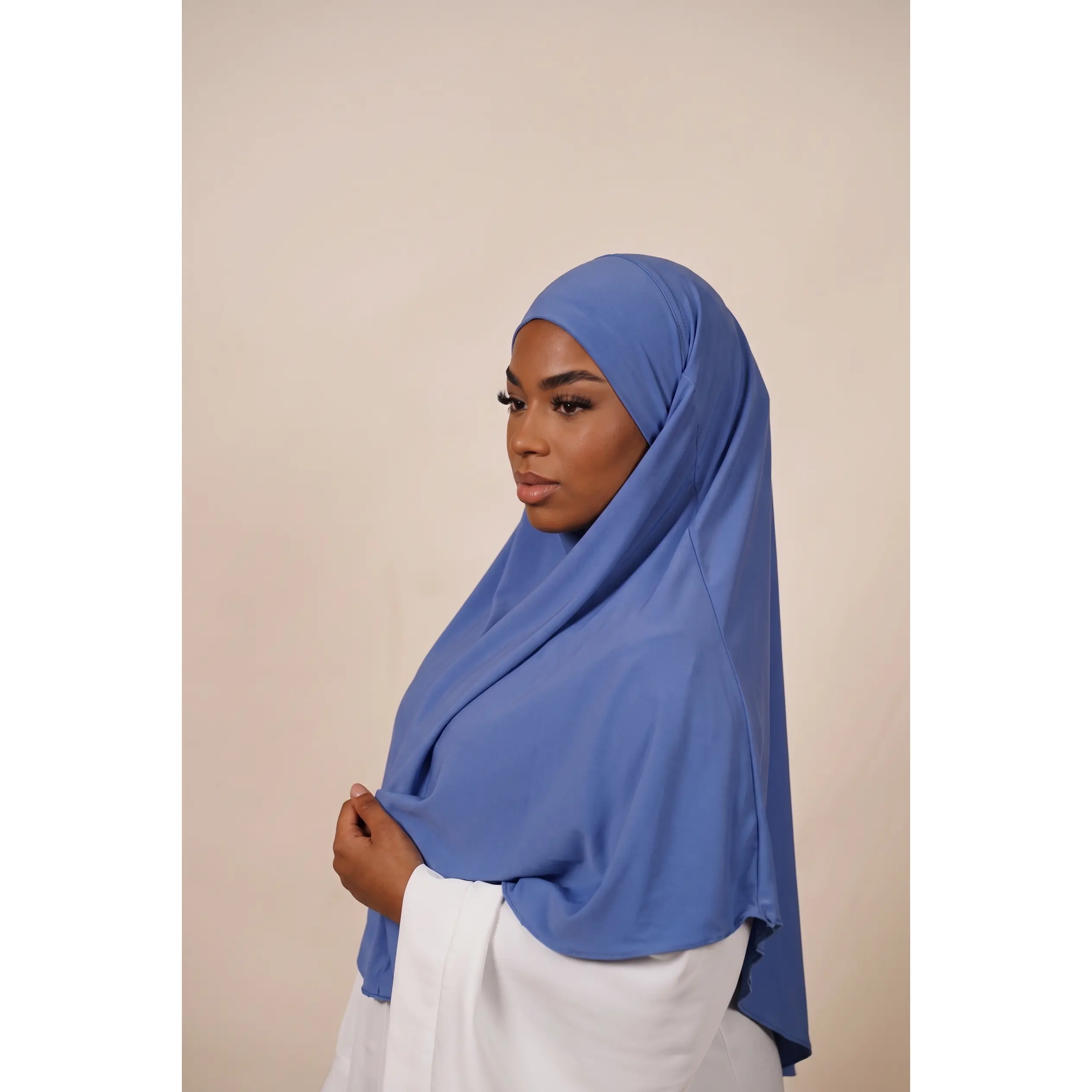 Azure Veil Luxury Crystal Hemp Khimar, Solid Color Modest Khimars for Modest Fashion Enthusiasts, Solid Color Khimars