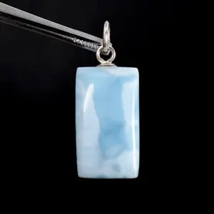 60ct 1.7in Genuine Larimar Rectangle Pendant for Necklace, Sterling Silver, Dominican Republic j31