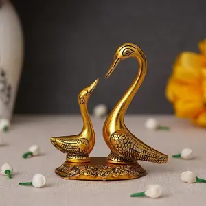 Golden Metal Kissing Duck Showpiece - 6 Inches Lightweight Aluminium Decor for Home and Living Room Modern Ornaments