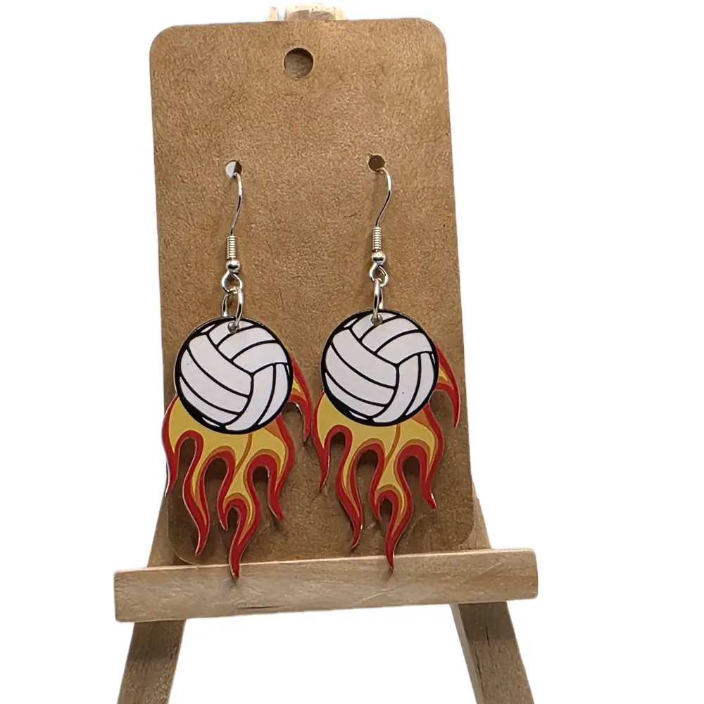 Fire Accent Volleyball Hook Earrings for Volleyball Lovers, Plastic, Elegant Design, Ideal for Casual & Special Occasions
