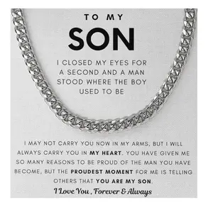 Jewelry To My Son From DAD MOM, You Made Me Proud, Cuban Chain, Length Adjustable, Father Son Gift, Dad to Son Gift, from Mom, Son Birthday, Stay Strong, Be Confident, Cuban Chain, Son Gift From Dad, Father Son Gift, Message Card Jewelry Idea Gift for Son