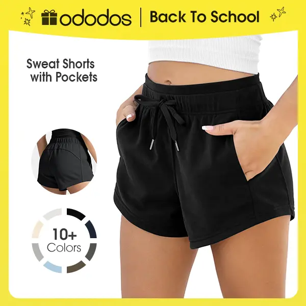 ODODOS Women's Sweat Shorts with Pockets Cotton French Terry Drawstring Summer Workout Casual Lounge Shorts summerwins,back to school shopping Jogger Shorts Activewear