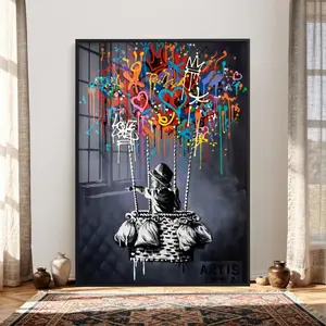 [sale off up to 40%] [Frame Canvas] Banksy Balloon Child Canvas Print, Colorful Graffiti Pop Art