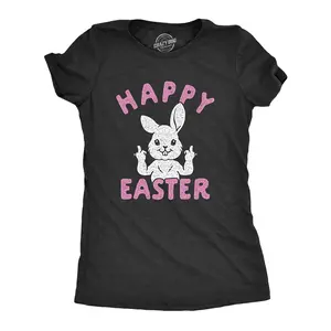 Womens Happy Easter Middle Finger T Shirt Cute Funny Offensive Bunny Hilarious Top Funny Womens T Shirts Cute Vintage Fashion Casual Ladies T-Shirt Gift Easter Tops for Women Funny Sarcastic Top Women's Novelty Black