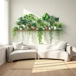 Plant Wall Sticker, Self-Adhesive Removable PVC Decal, Tropical Plant Decor for Bathroom Kitchen Door Window Fridge