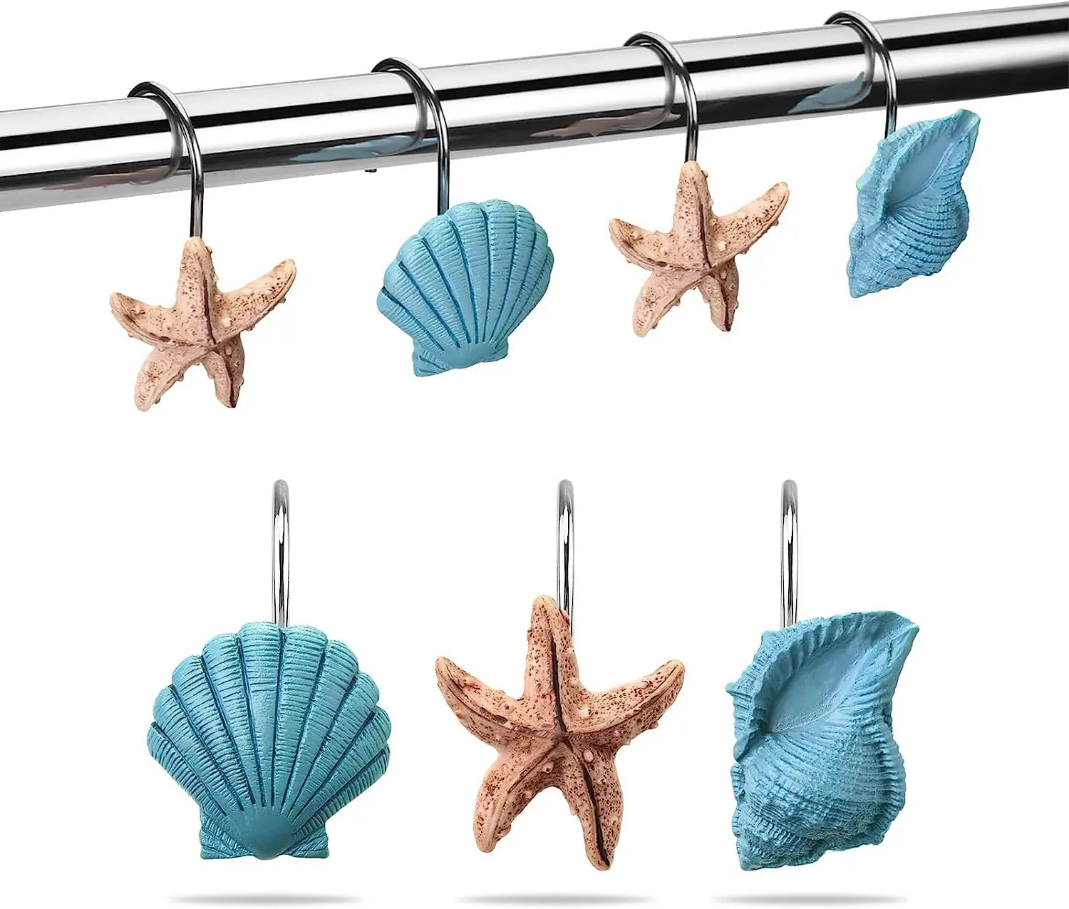 12 Pcs Decorative Shower Curtain Hooks Set,Ocean Life Theme Metal Rings for Bathroom,Durable Rust-Resistant Nautical Bath Accessories,Easy Install Home Decor,Halloween Christmas Fathersdaygift,Hand Tools Kits