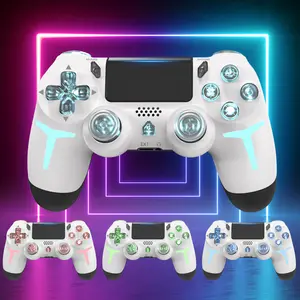 Three-color light wireless game controller, suitable for PS4, PS3, PC, RGB lighting, LED Bluetooth game controller, six-axis gyroscope, dual vibration feedback