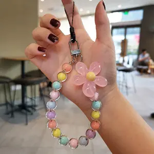 Macaron Color Beaded Phone Strap – Handmade Flower Bead Wristlet, Korean/Japanese INS Style