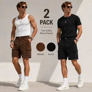 2-Pack Men's Corduroy Cargo Shorts, Premium Summer Essentials, Soft Breathable Loose Fit Everyday Shorts, Vintage Streetwear Style Multi-Pocket Bottoms for Travel, Gym and Daily Wear, Lightweight Minimalist Aesthetic Menswear