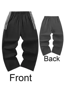 Boys' Casual Long Pants, Side Colorblock Striped Design, Comfortable Classic Fit, Trendy Outdoor Wear