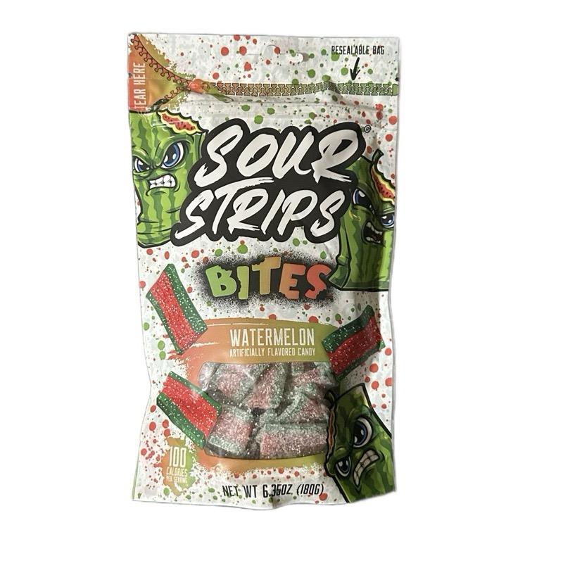 Sour Strips Bites 6.35 oz Watermelon, Rainbow, Bluerazz Lemonade or Strawbango Flavor sour candy snack Artificial Fruit Flavored mix bag
