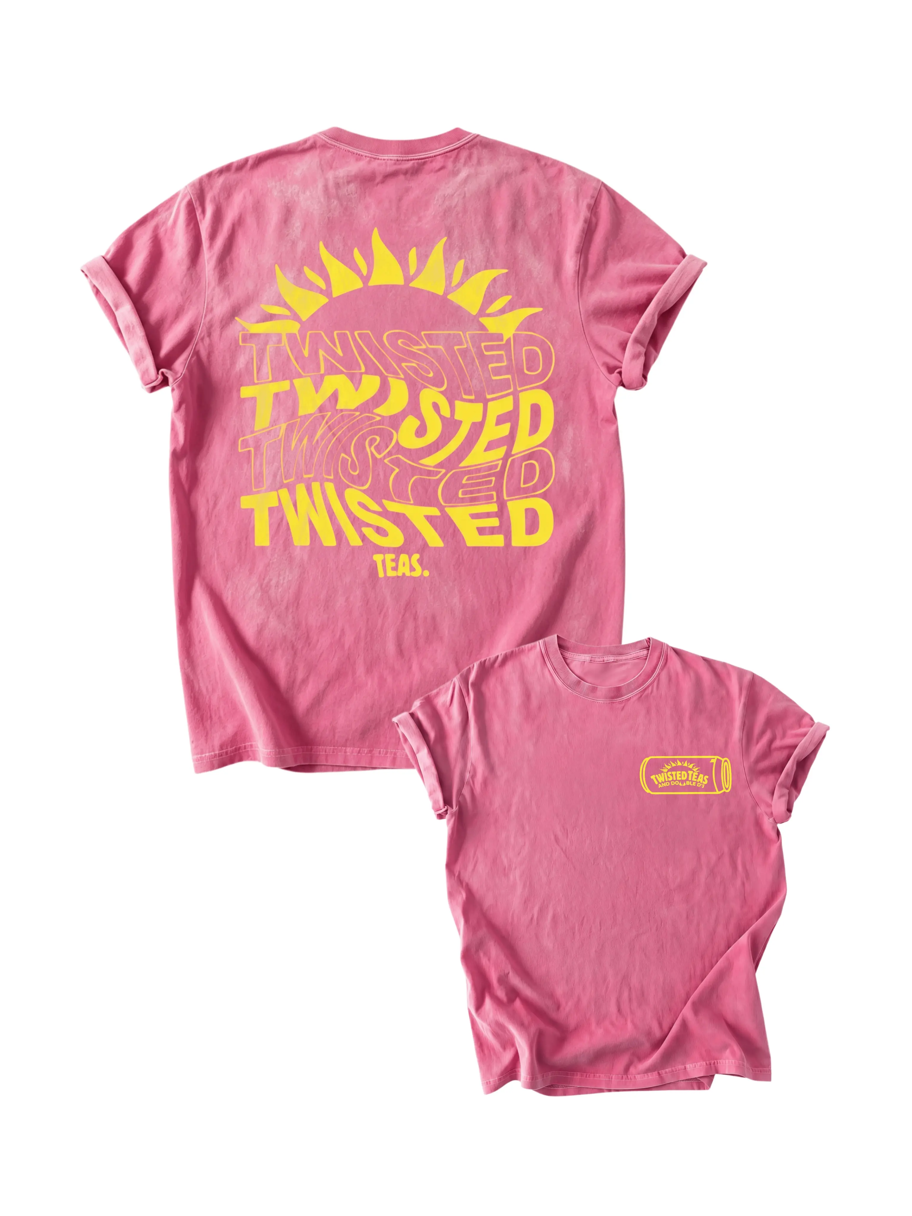 Vintage-Inspired Twisted Tea Cotton Short-Sleeve Tshirt - ,Double-Sided Print, Drop Shoulder Sleeves, 230g Thick High-Quality Fabric, Round Neck, Casual Streetwear Top