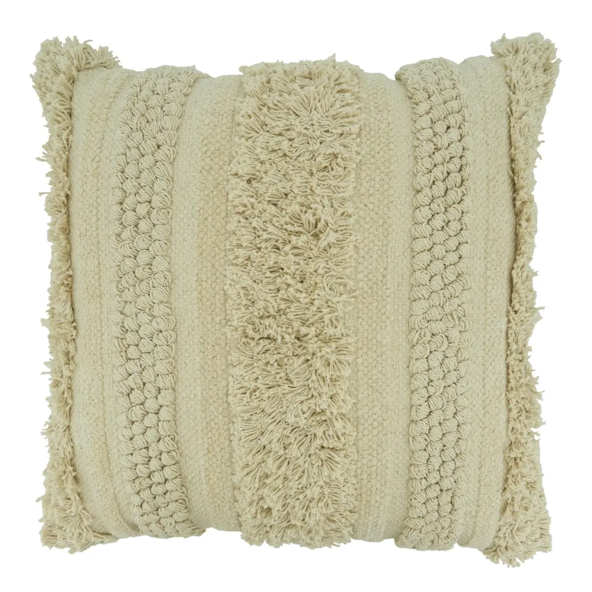 Saro Lifestyle 5812.N20S Cream Striped Standard Pillow, 20x20 in. Down-Filled Fringe Throw Pillow, Natural, Cream Striped Standard Pillows