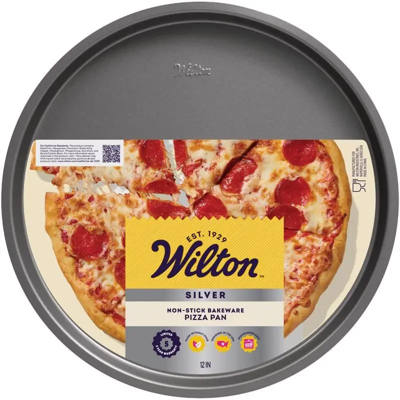 Wilton Bakeware 6086364 12 in. Non-Toxic Non-Stick Circular Steel Pizza Pans - Silver & Black, Pack of 6, Kitchen Essential, Non-Toxic Non-Stick Pizza Pans