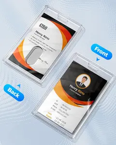 KTRIO 5 Pack Heavy Duty 2-Card Badge Holder, Clear Acrylic ID Card Holder with Easy Access Thumb Hole for Student, Nurse and Office, Vertical