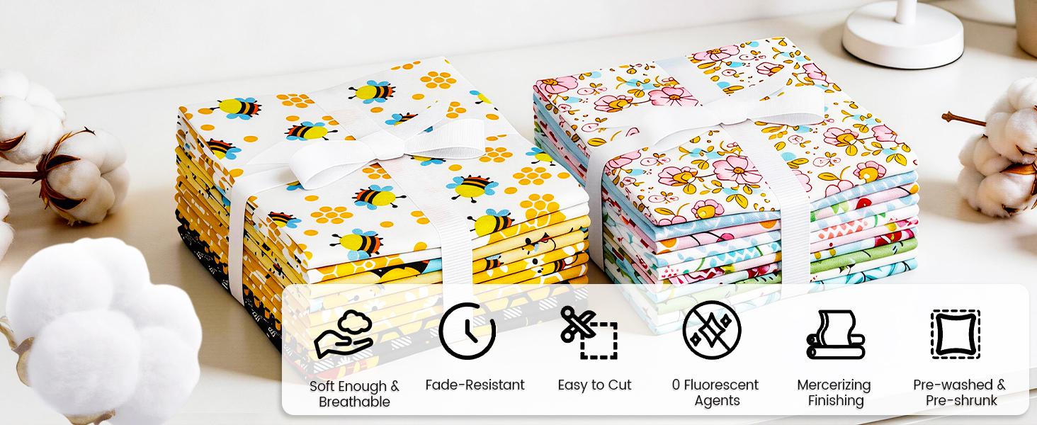 Newbrothread&Craftido 100% Cotton Quilting Fabric Bundles 10pcs Fat Quarters 18"x21" Medium Weight 5.2 oz for Quilting Sewing Patchwork Home Textile Spring MothersDayGift