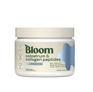 Bloom Colostrum & Collagen Peptides 4.16 oz Unflavored Dietary Supplement for Gut Health Immune Support Hair Skin Nails