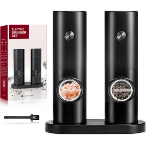 Electric Salt and Pepper Grinder Set (2 Pack), One Hand Adjustable Coarseness, Battery Powered with Stand, Seasoning Tools for Kitchen BBQ