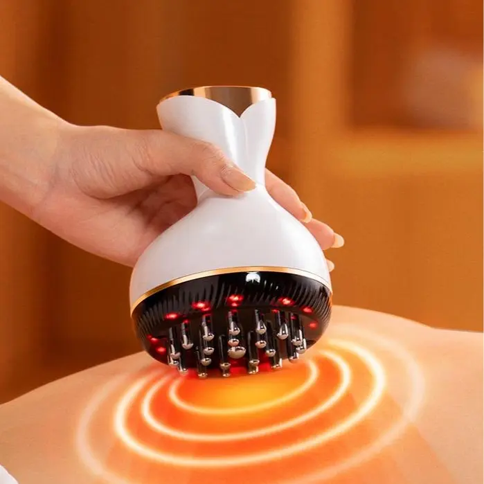 Handheld Electric Massager with Red Light Heating, Battery Powered Multi-Mode Vibrating Device with 30 Speeds and USB Port for Full Body Lymphatic Massage