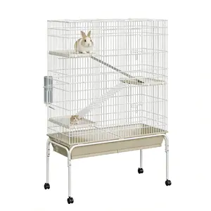 4-Tier Guinea Pig Cage, 55" H Large Nation Cage with Water Bottle, Bowl, Deep Tray, Metal Small Animal Cages On Wheels for Chinchillas, Guinea Pigs, Rabbit, Rat, Sugar Glider
