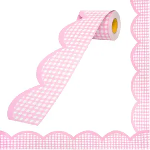 Pink Borders for Bulletin Board Decoration, Spring Plaid Checkerboard Scalloped Borders for Mother's Day Baby Shower Holiday School Office Chalkboard Whiteboard Poster Wall Decor