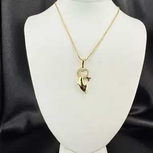 Dolphins Pendant with Small Chain, Gold Finish, Versatile Everyday Wear 20 inch