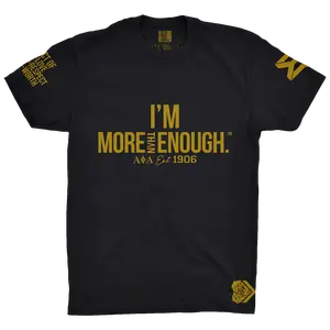 YMTE Divine 9 Collection Alpha Phi Alpha Men's Casual T-Shirt with "I'M MORE ENOUGH." Print, Short Sleeve, and Logo Design