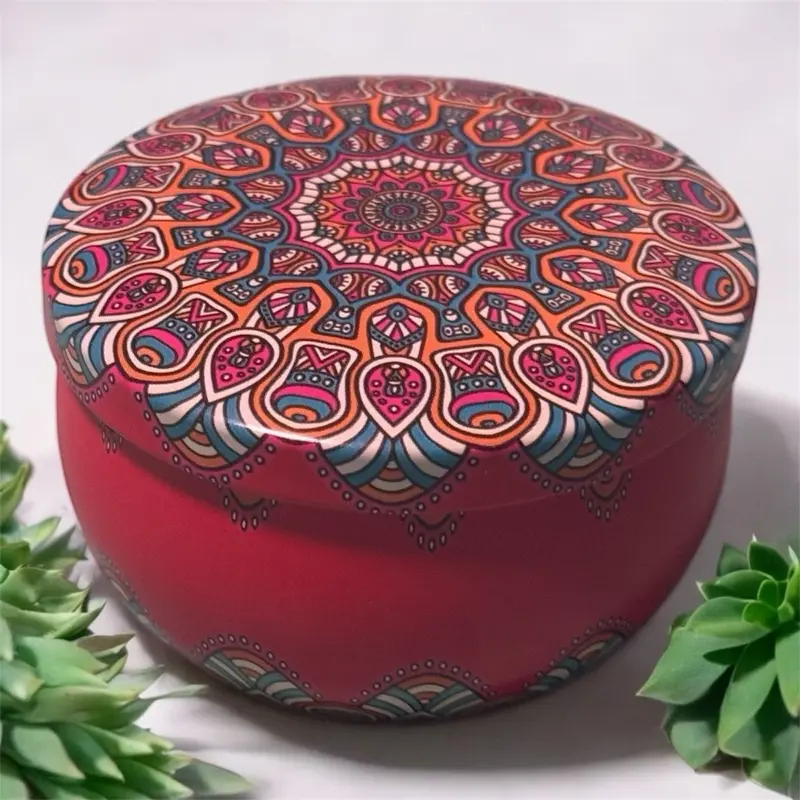Handmade Soy Candle - Decorative Round Candle with Colorful Patterns for Home Decor - Ornaments