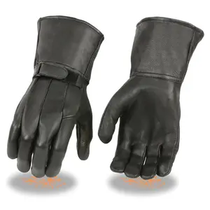 Men's Black Deerskin Leather Thermal Lined Gauntlet Gloves