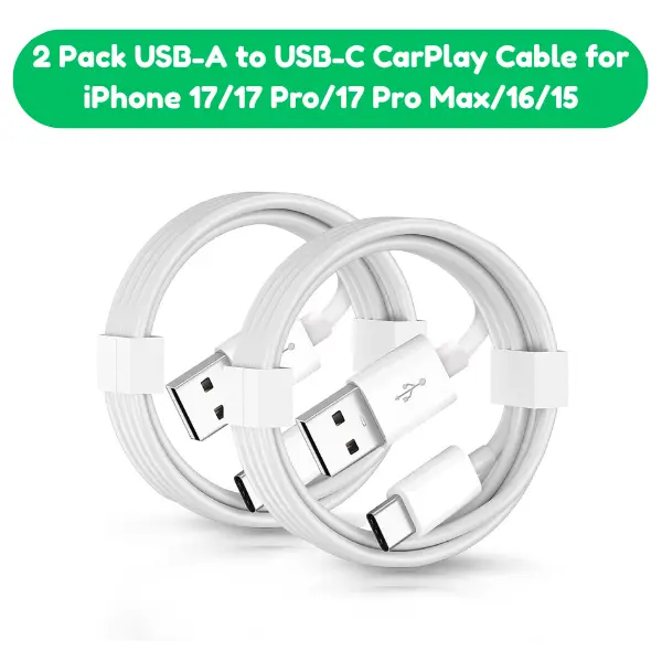 2 Pack CarPlay Car Charger Cables USB-A to USB-C For iPhone & iPad – Fast Charging Cord for iPhone 16/15 Pro Max, iPad Pro, AirPods Pro (3.3FT)