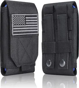 Tactical Molle Phone Cover Case, Heavy Duty Loop Belt Holster Pouch with Flag Patch for Mobile Phone Heavy Duty Loop Belt Waist Pouch Holster Cover Case