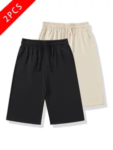 2-pack men’s summer 100% cotton linen shorts, loose straight casual athletic pants, lightweight, comfortable, breathable