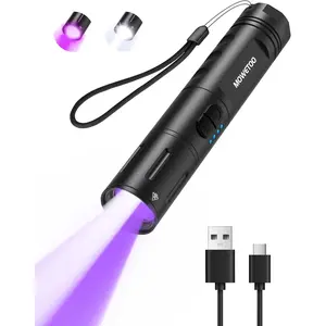 Rechargeable 2-in-1 395nm UV Black Light Flashlight, Waterproof Zoomable Super Bright LED Flashlight with White Light for Camping Hiking Pet Urine Scorpion Detection