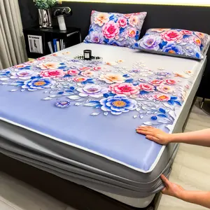 Summer Ice Silk Cool Bed Sheet Set (1 fitted sheet + 1/2 Pillowcases), Smooth Touch, Suitable for Bedroom, Guest Room, Cozy Summer Sleepwear