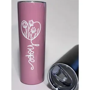 Hope |  16 oz Skinny Tumbler Set - Floral Graphic Stainless Steel Skinny Water Bottle with Straw