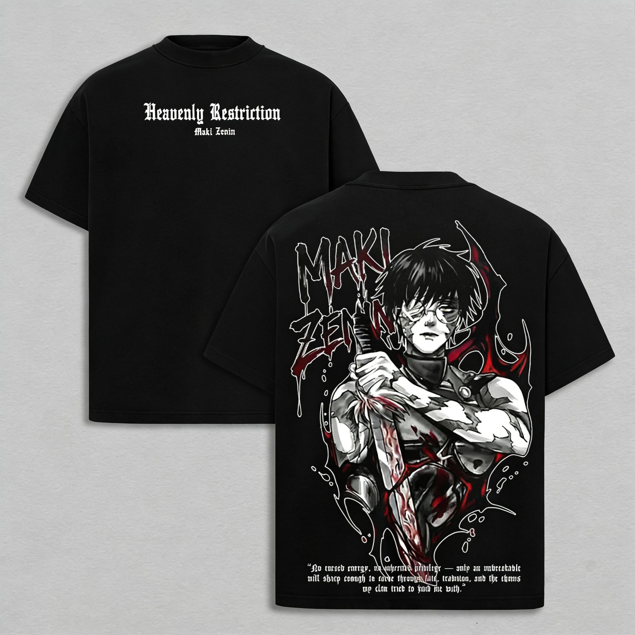 Maki Zenin Jujutsu Kaisen T-Shirt & Hoodie – Vintage Washed Oversized Anime Tee, Dark Aesthetic Maki Manga Graphic Shirt, Heavy Cotton Unisex Streetwear JJK Merch, Fall Outfit Anime Gift，Anime lovers, Jujutsu Kaisen anime merchandise