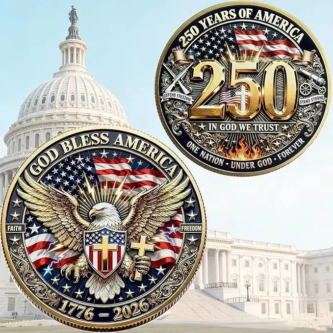 America 250th Anniversary Commemorative Coin, America Merchandise 250 Collectible, USA Semiquincentennial Medal Coin | 250th Anniversary American Collectible