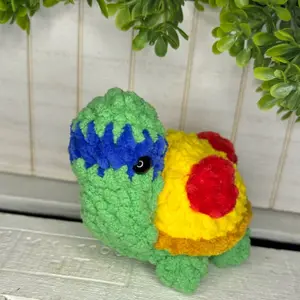 Handmade Crochet Blue Pizza Turtle