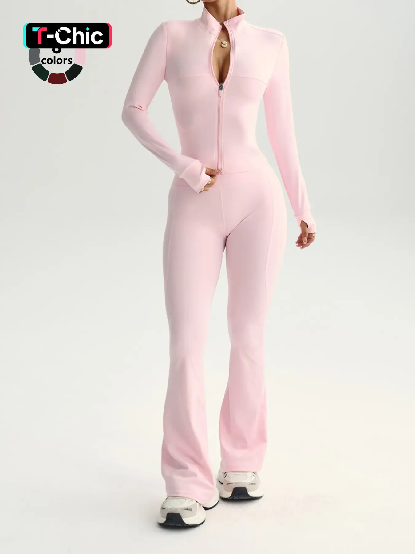 Women's Sportswear Set, Sweatsuit Set, Exercise Clothing Set, Athletic Workout Clothing, High Elasticity Slim-Fit Stand Collar Zipper Design, Below-The-Knee Warm Fleece Lining, Soft Breathable Yoga Activewear, Sporty Style Outfits