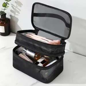 Handheld Mesh Makeup Bag, Dual-Layer Net Eye Makeup Bag, Large Capacity Mesh Cosmetic Bag, Cosmetics Organizer, Portable Travel Storage Wash Bag, Travel Essentials, Makeup Organizer Pouch, Women's Gift