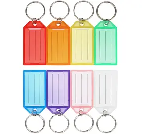 Cuttte 16 Pack Plastic Key Tags with Ring and Label Window 8 Colors Reusable Reliable Lightweight Key Labels for Identifying Different Keys