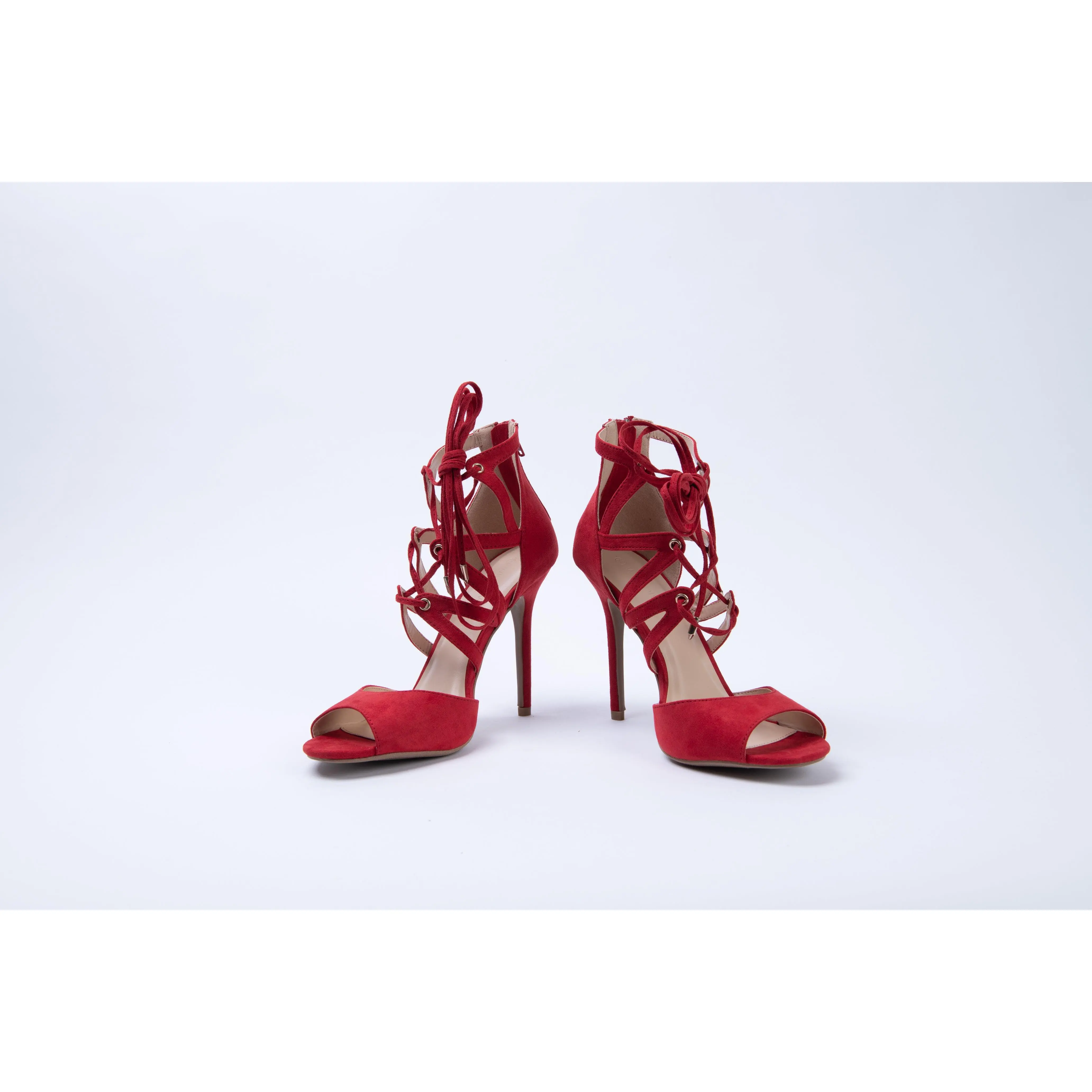 Simone High Heels - Stylish Lace-Up Women's Footwear with Red Color and Elegant Design