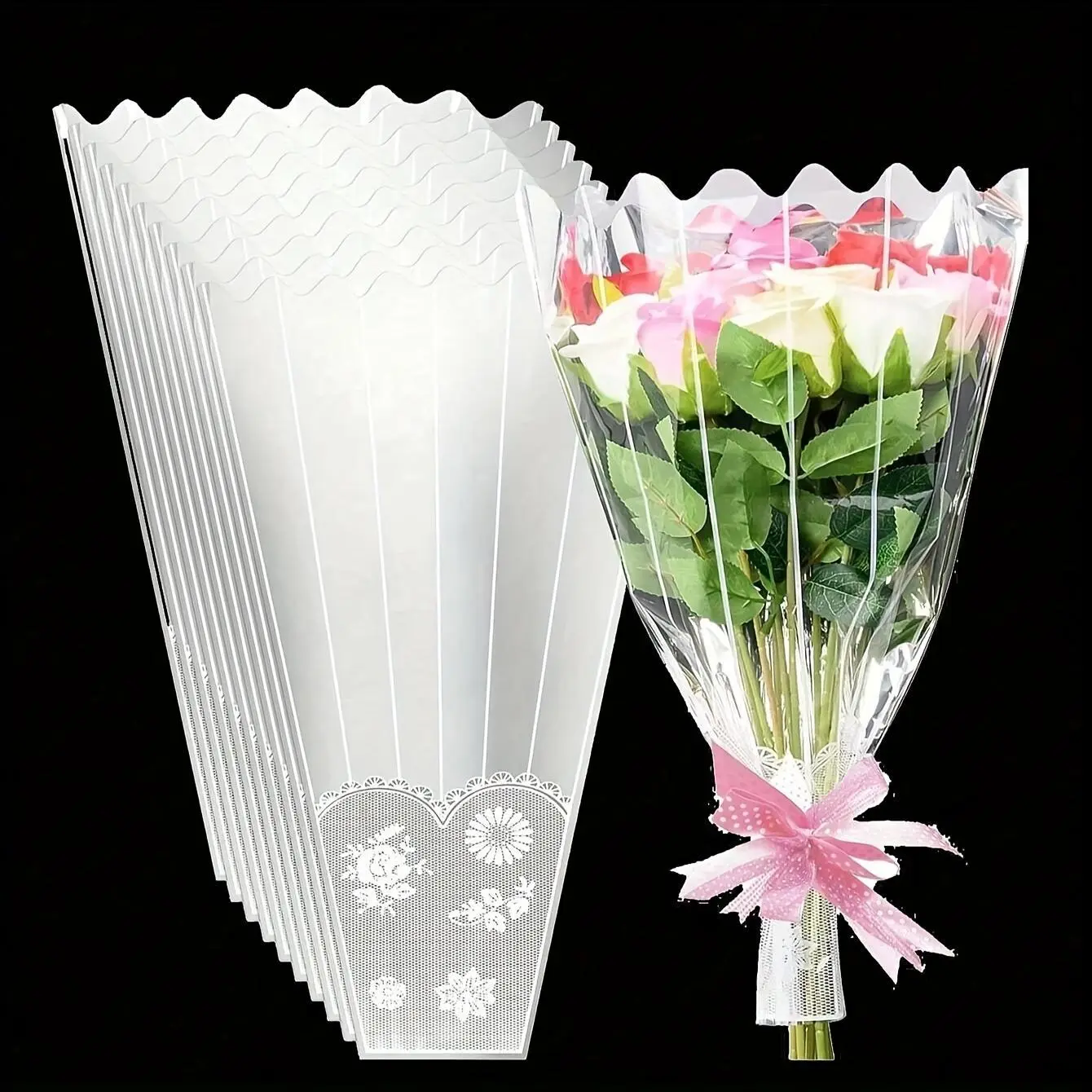 Bouquet bags, transparent bouquet covers, lace-decorated flower packages, Bouquet Wrappers, suitable for flower shops, Bouquet Packaging