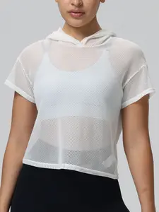 Summer New Outdoor Casual Sport Top, Breathable Sweat-Wicking Mesh Hooded Workout Shirt, Women's Yoga Fitness Streetwear, Active Tops
